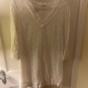 White eyelet long sleeve mini dress